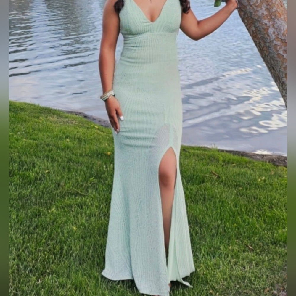 Trixxi Glitter Mint Green Sleeveless Dress Womens Size 9
